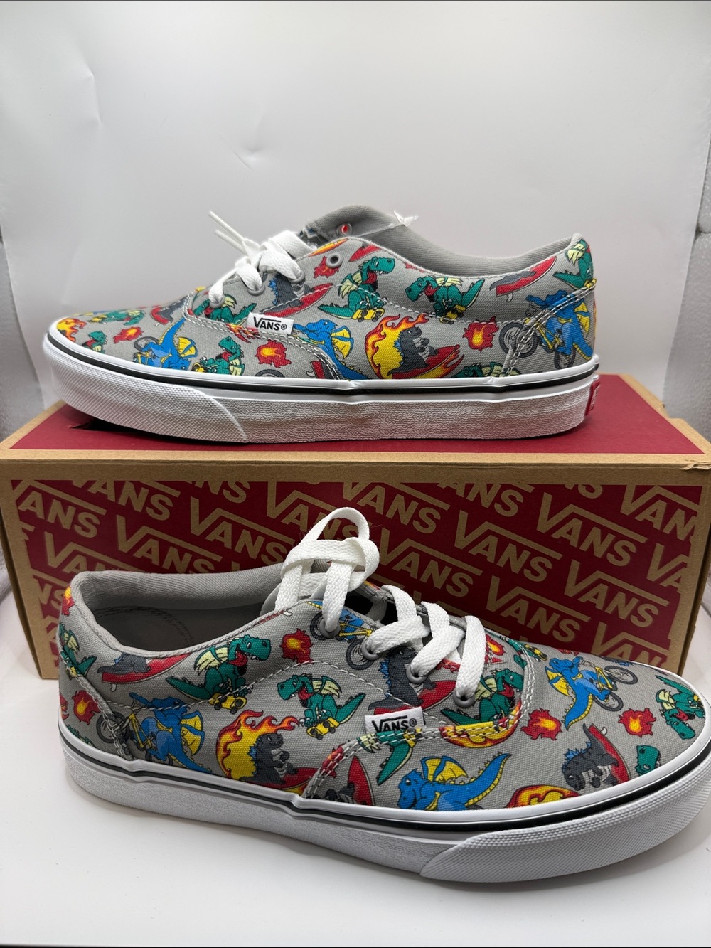 Vans Grey Canvas Sneakers with Colorful Dino Print